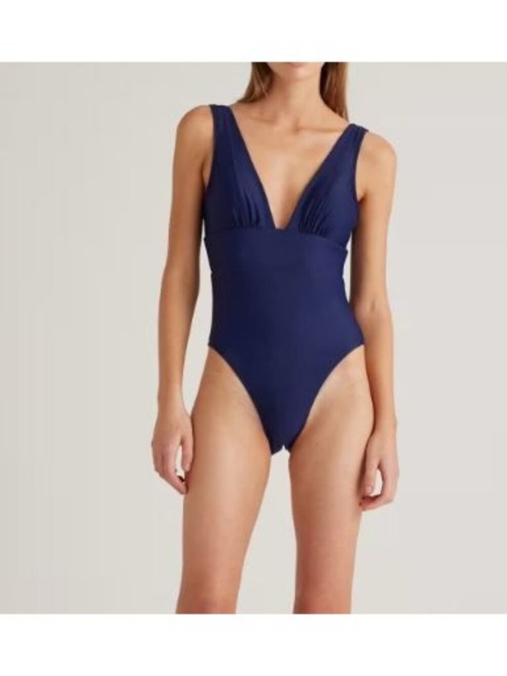 Quince Italian Plunge One-Piece Swimsuit Deep Navy Size Small NWT